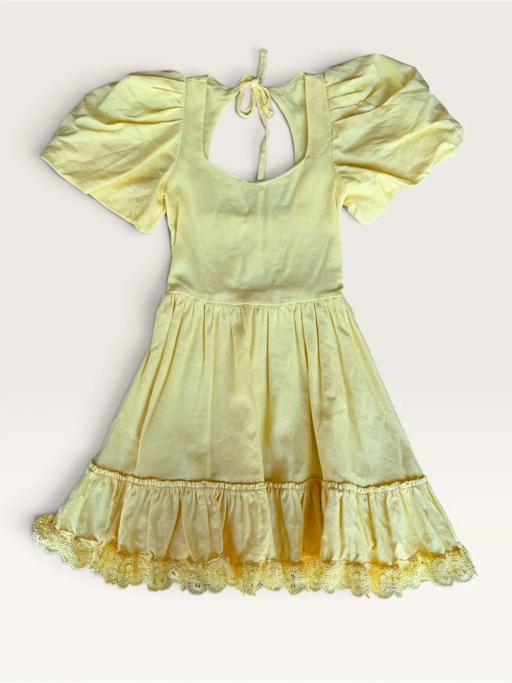 Peixoto Yellow Puff Sleeve Ruffled Hem Kids Dress